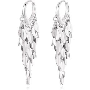 18K Gold Plated Leaf Hoop Earrings for Women, Long Tassel Dangle Drop Earrings, Chunky Gold Chandelier Earrings for Girls