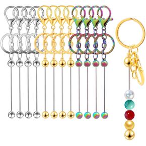 ZHAO Beadable Keychain Bar 12PCS DIY Beads Blank Beaded Keychain Removable Metal Keychain for Pendant Crafts Jewelry Making