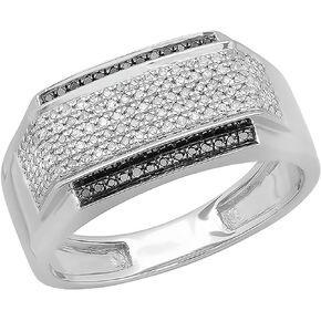 Dazzlingrock Collection 0.45 Carat (ctw) White & Black Diamond Men's Hip Hop Pinky Ring 1/2 CT, 925 Sterling Silver