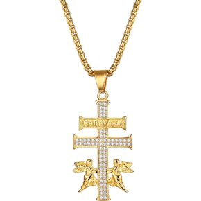 Stainless Steel Religious Caravaca Double Cross Crucifix Pendant Necklace Amulet Jewelry for Men Women
