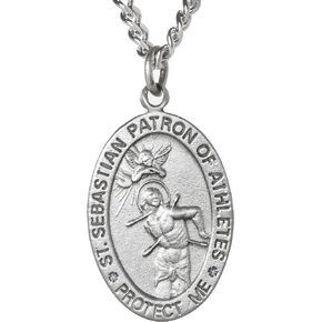 WJH Track Saint Sebastian Pewter Medal on 24 Continuous Chain, Double-Sided Medal