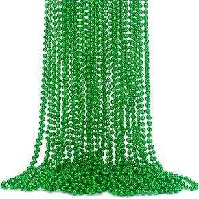 ONUPGO 24 Pcs Mardi Gras Beads Necklace Bulk, 33 Inch Shiny Metallic Party Supplies 7 mm Bead for Mardi Gras Party, Christmas Party, St. Patrick's Day, Party Favors