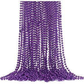 ONUPGO 24 Pcs Mardi Gras Beads Necklace Bulk, 33 Inch Shiny Metallic Party Supplies 7 mm Bead for Mardi Gras Party, Christmas Party, St. Patrick's Day, Party Favors
