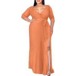 فستان FANDEE نسائي كاجوال مقاس كبير مزين بالورود وأكمام طويلة ورقبة على شكل V مع جيوب 2023 فساتين حفلات الزفاف ومهرجانات يومية in Kuwait