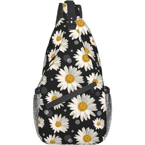 BLUBLU Large Capacity Sling Bag, Adjustable and Reversible Shoulder Strap Backpack Travel Crossbody Daypack - Daisy