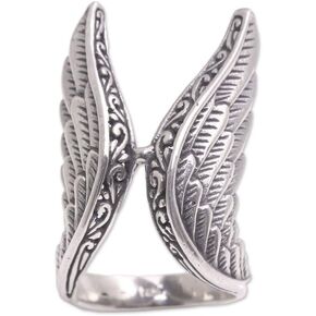 NOVICA Artisan Handmade .925 Sterling Silver Cocktail Ring Feathered Wings Indonesia 'Winged Glory'