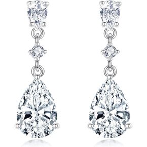 Sterling Silver Simulated Diamond Drop Earrings, Pear/Cushion/Heart Cut Simulation Diamond 5A Cubic Zirconia Earrings Perfect Jewelry Gifts