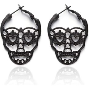 Women's Sugar Skull Earrings Gothic Halloween Hoop Earring Set, Dia de los Meurtos, Day of the Dead Jewelry