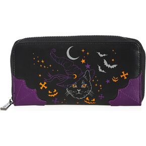 Lost Queen Halloween Black Cat Witch Spell On Me Women’s Zip Around Wallet Clutch