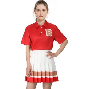 Cheerleader Costume For Women School Uniform Red Short Sleeve Shirt Pleated Skirt Sets Carnival Party Outfits