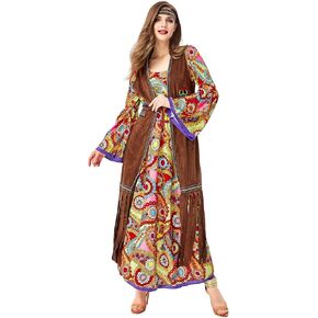 Hippie Costume Women 70s Costume Set Hippy Clothes 70's Dress Outfit 60s Halloween Party Costume For Women