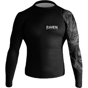 Raven Fightwear Men's Dragon Sleeve BJJ Rash Guard MMA Black