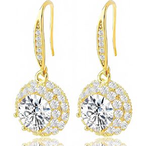 Zumois Gold Earrings for Women 18K Gold Plated Earrings Brilliant Round Cubic Zirconia Drop Earrings Dangle Earrings