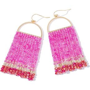 Bohemia Beaded Dangle Earrings - Handmade Seed Bead Earrings, Statement Beaded Tassel Earrings for Women