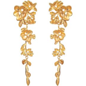 Kercisbeauty Gold Floral Long Dangling Earrings for Women Girls Ladies Wedding Party Dainty Flower Jewelry