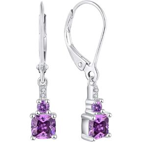 Starchenie Women's Dangle Earrings 925 Sterling Silver Princess Cut Leverback Earrings Gemstones Jewelry
