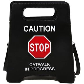 Elimomo Novelty Shoulder Bag,Fashion Caution Tote Handbags Novelty Stop Sign Purse,Caution Shoulder Bag for Women Girls