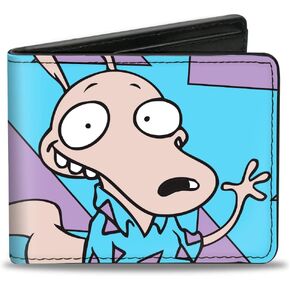 Buckle-Down Men's Wallet Bifold PU Modern Life Rocko Waving Pose and Triangle Blue Purple, 4.0" x 3.5"