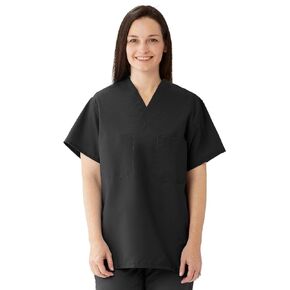 Medline ComfortEase Unisex Reversible Scrub Top, 2 Pockets, Black, Size X-Small