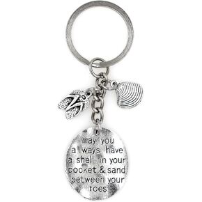 Keychain Beach Gift Ocean Palm Tree Sunshine Moving Away Florida Retirement Vacation Travel Umbrella Sea May You Always Have a Shell in Your Pocket and Sand Between Your Toes Sandals Shell 108F