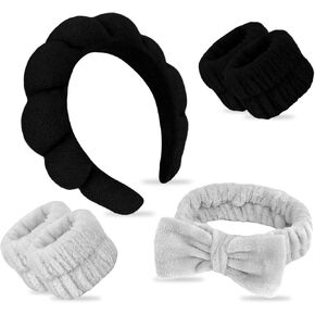 6Pcs Spa Wrist and Headbands Set - Terry Cloth Sponge Towel Bands for Face Washing, Makeup Removal, and Hair Styling