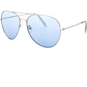 The Fresh Classic Aviator Frame Light Color Lens XL Oversized Sunglasses Gift Box (4s-Silver, Blue)