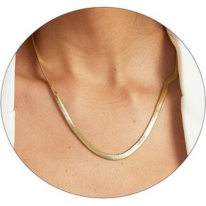 Gold Herringbone Necklace for Women Girls 18k Plated Necklace Flat Snake Gold Necklaces Thin Chunky Chain Necklace Dainty Adjustable Necklace Minimalist Handmade Jewelry Gift