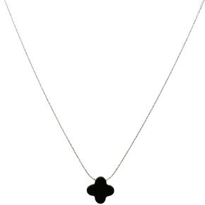Sterling Silver Chain Black Onyx Stone Clover Necklace Adjustable