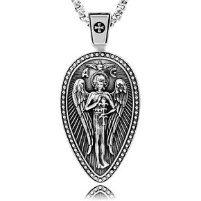 Archangel St. Gabriel Protect Us Saint Medal Angel Protection Christian Amulet Spiritual Unique Solid 925 Sterling Silver Pendant Necklace + Velvet Pouch, Polishing Cloth, Gift Box