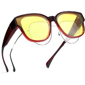 SIPHEW Fit Over Night Driving Glasses for Women Night Vision Wear Over Glasses Polarized Yellow Lenses Anti Glare