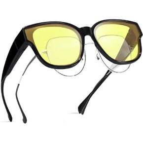 SIPHEW Fit Over Night Driving Glasses for Women Night Vision Wear Over Glasses Polarized Yellow Lenses Anti Glare