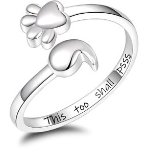 Semicolon Ring S925 Sterling Silver Pet Lovers Paw Print Adjustable Ring Sweet Pet Animal Jewelry We are Family Love Dog Cat Claw Ring