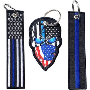 KINBOIN 3PCS Thin Blue Line and Skull Tags Key Ring, American Flag Keychain Tag with Police Law Enforcement - Keys, Cars, Motorcycles, Backpacks, Luggage, and Gifts, Thin Bule Line in Kuwait