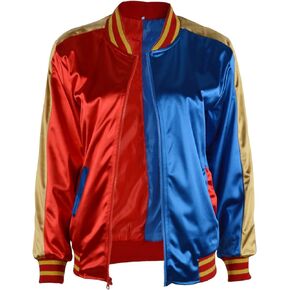COSMAKER Contrasting Colors Jacket Girls Halloween Costumes Womens Red and Blue Coat