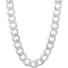 8.5mm Solid .925 Sterling Silver Beveled Curb Chain Necklace