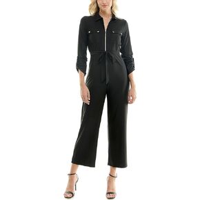 Sharagano Womens Monaco Stretch Ity Jumpsuit W/Functional Chest Pockets