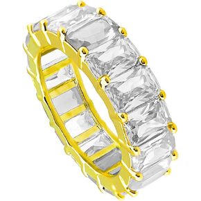 Gold Plated Statement Eternity Ring Band with White Clear Emerald Cut Cubic Zirconia