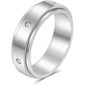 MYNENEY Fidget Ring for Anxiety Cubic Zirconia Spinning Stress Relieving Rings for Women Wedding Promise Band for Women Men Size 6-10