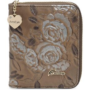 ArtsEye Women's Genuine Leather Short Zip Around Wallet (pink rose)