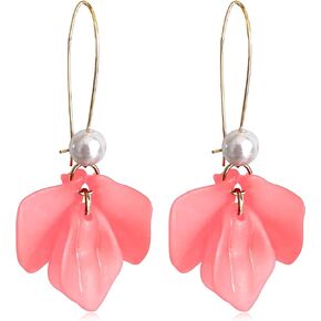 JIUIQL Boho Rose Petal Dangle Resin Earrings - Long Bohemian Drop Acrylic Tiered Flower Earrings - Statement Exaggerated Floral Tassel Earrings for Women and Girls