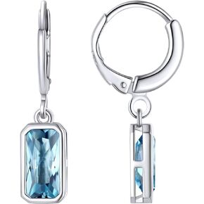 FOCALOOK Birthstone Drop Earrings for Women, 925 Sterling Silver Square Cubic Zirconia 10mm Small Huggie Hoop Earrings