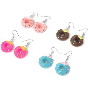 Honbay 4 Pairs of Creative Funny Donuts Earrings Personalized Dangle Earring