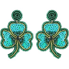 St. Patrick's Day Earrings Green Leaf Beaded Earrings for Women Handmade Shamrock Lucky Hat leprechaun Drop Dangle Earrings Valentine Gift Irish Holiday Jewelry Gift