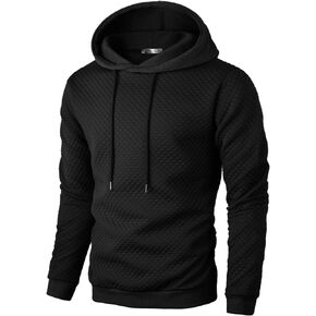 Ohoo Mens Slim Fit Quilted Pullover Hoodie Lightweight Long Sleeve