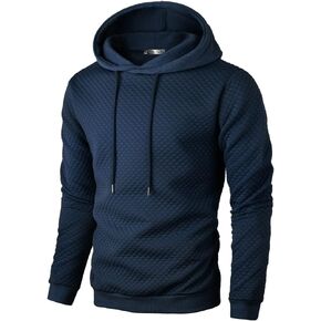 Ohoo Mens Slim Fit Quilted Pullover Hoodie Lightweight Long Sleeve