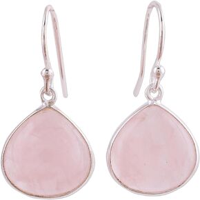 NOVICA Artisan Handmade Rose Quartz Dangle Earrings .925 Sterling Silver from India Pink Birthstone 'Dancing Soul'