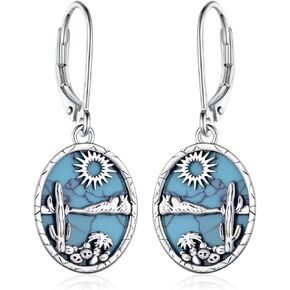 Western Cactus Earrings Sterling Silver Turquoise Cactus Leverback Earrings Western Jewelry Gifts for Women