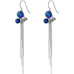 Blue Butterfly drop dangle Earrings for Women 925 sterling silver hooks Lightweight Elegant Hypoallergenic