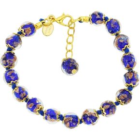Glass Of Venice Murano Glass Bracelet Italian Blue Sommerso Sparkling Beads Handmade Blown Glass - Murano Glass Bracelets for Women