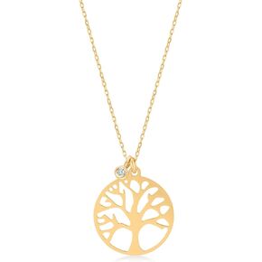GELIN 14K Solid Gold Tree of Life Necklace with Diamond | Family Tree Necklaces for Mom/Wife/Grandma/Girlfriend | Birthday Gift Idea, 18"